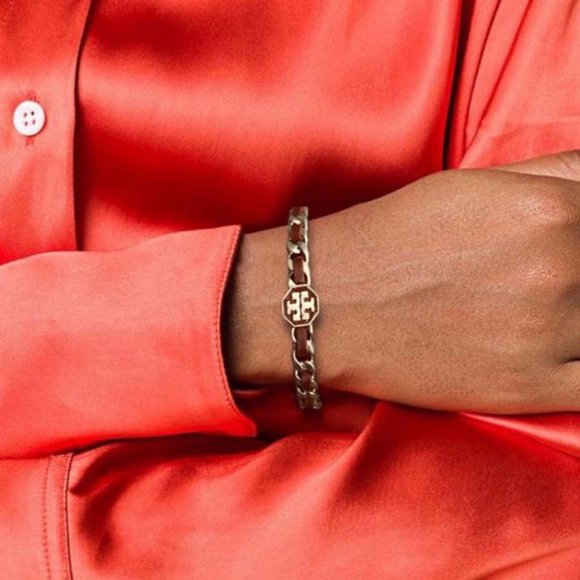 Tory Burch Dark Brown Marion Woven Cuff Bracelet - Picture 2 of 10